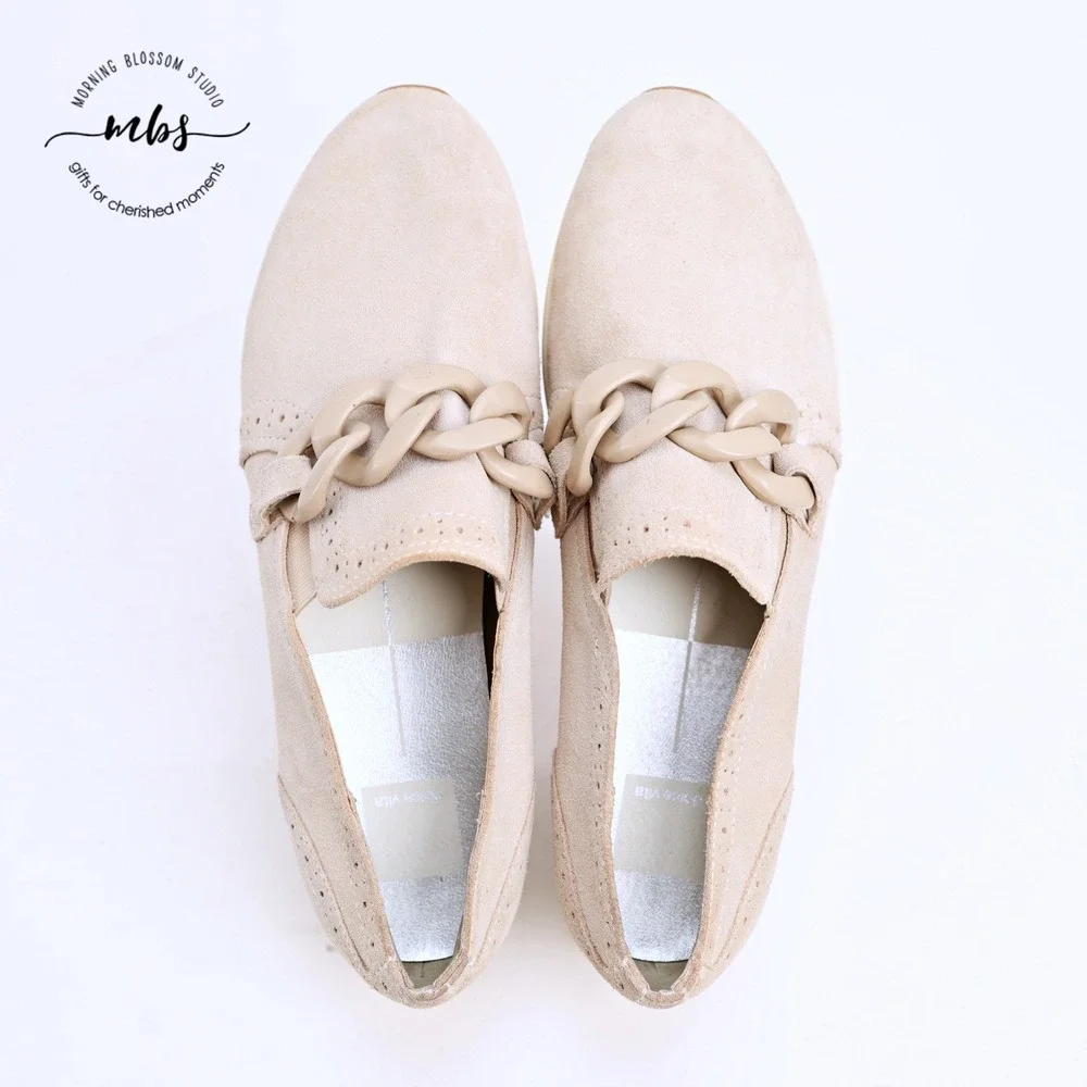 Dolce Vita Jhenee Suede Platform Sneakers Chain Link‎ Cream Pink Women 9.5